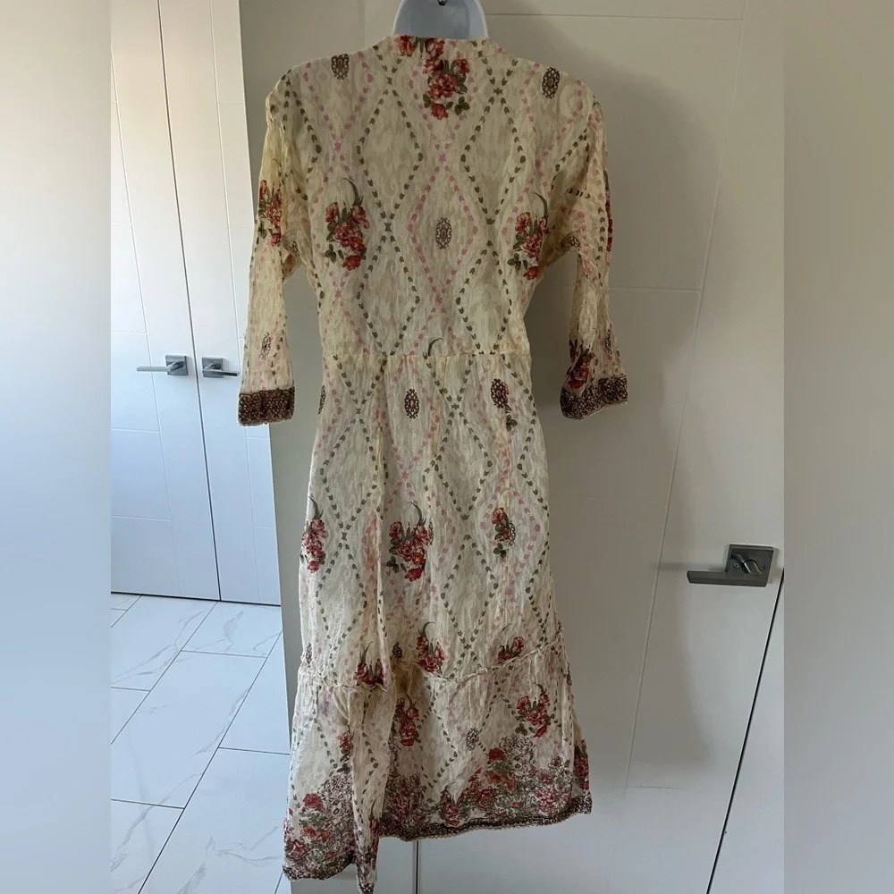 Stunning Cottagecore maxi dress/Gold foil detail/ Size France 44 (Size US 12/L) - Picture 2 of 16